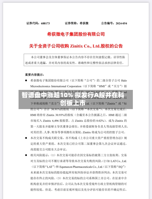 智谱盘中涨超10% 拟发行A股并在科创板上市